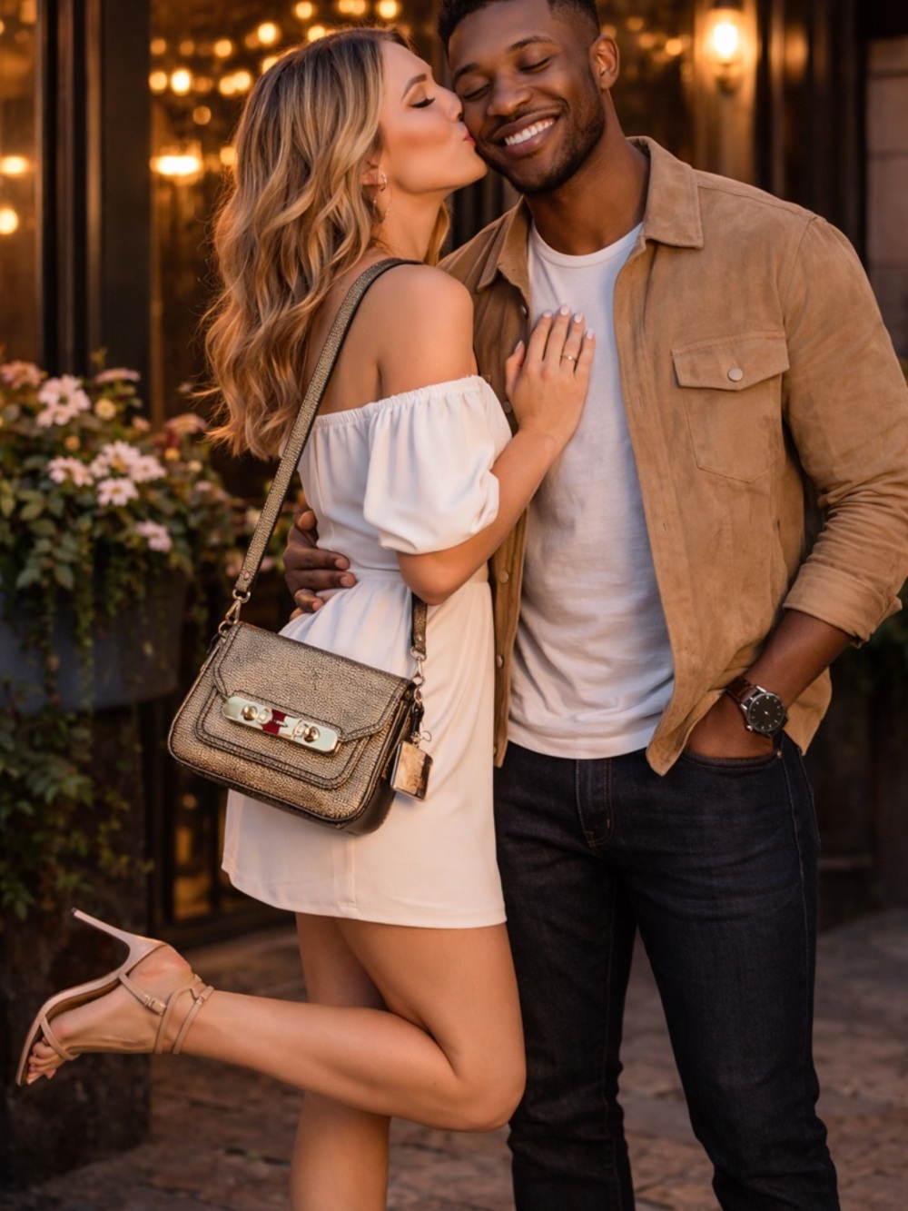 Coach Metallic Gold Textured Turnlock Crossbody Bag